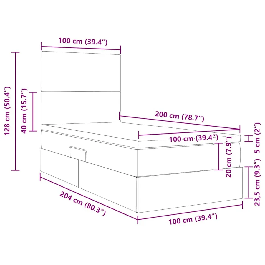 Lit de rangement LED avec matelas Rose 100 x 200 cm Velours - 17