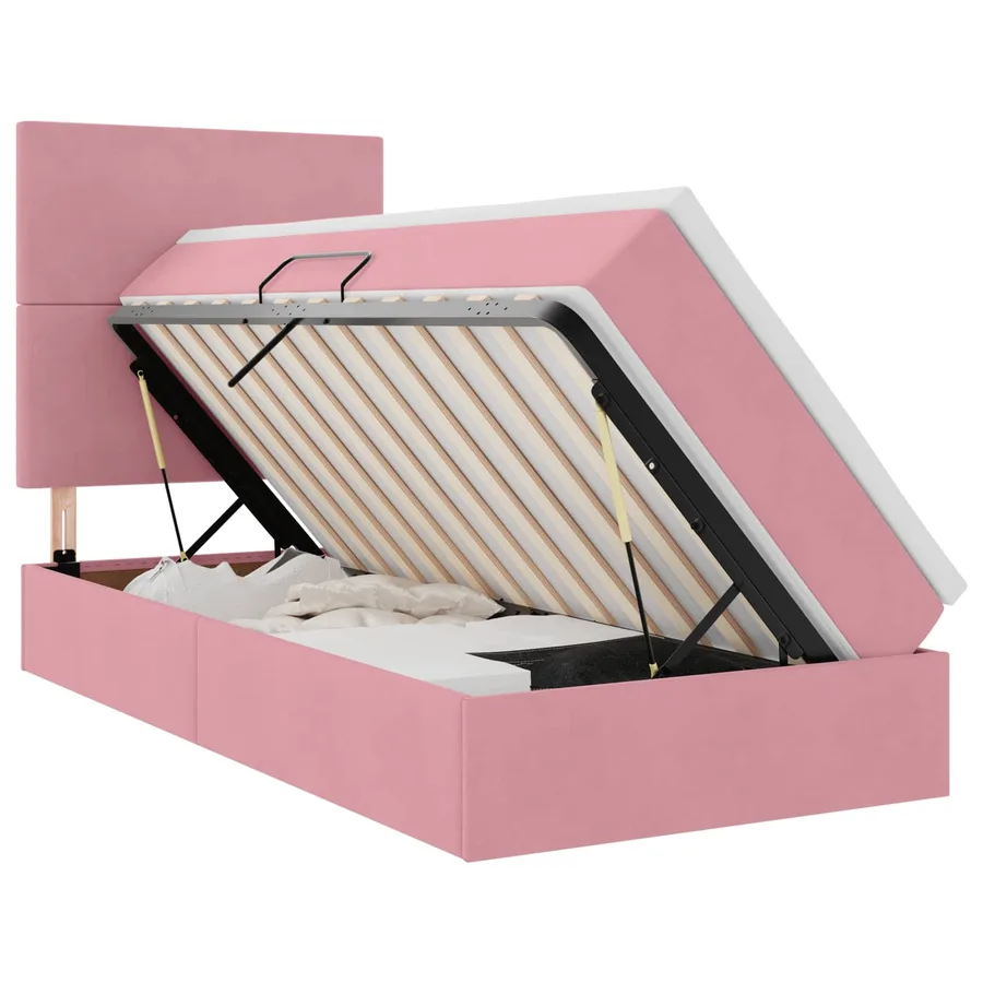 Lit de rangement LED avec matelas Rose 100 x 200 cm Velours - 2