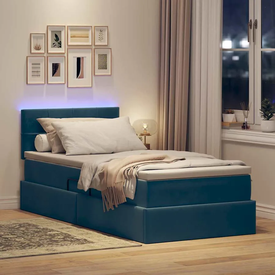 Lit de rangement LED avec matelas Bleu foncé 90 x 190 cm - 5