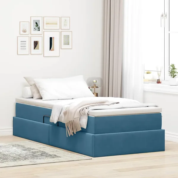 Lit avec rangement et matelas Bleu foncé 100 x 200 cm Velours