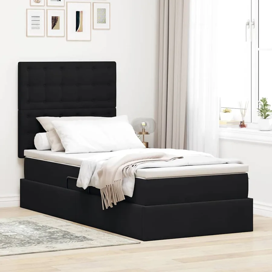 Lit avec rangement et matelas Noir 100 x 200 cm Velours