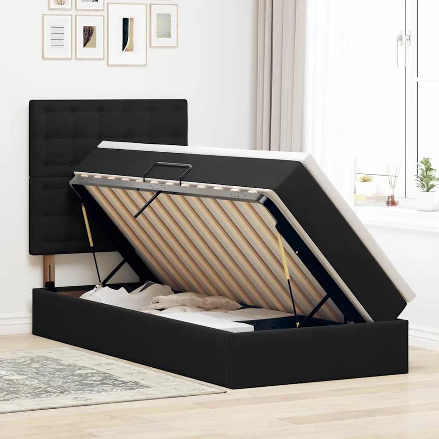Lit avec rangement et matelas Noir 100 x 200 cm Velours - 4