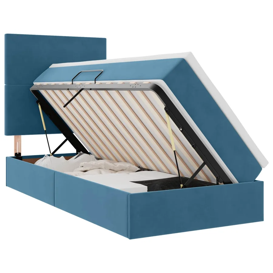 Lit avec rangement et matelas Bleu foncé 100 x 200 cm Velours - 2