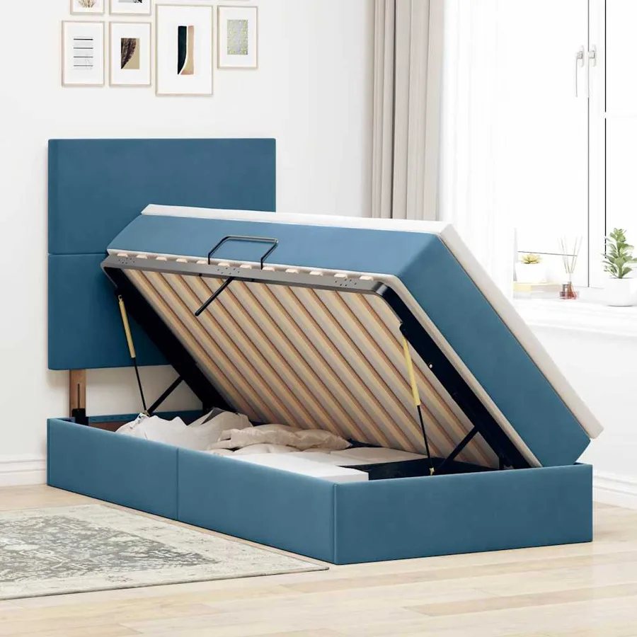 Lit avec rangement et matelas Bleu foncé 100 x 200 cm Velours - 4