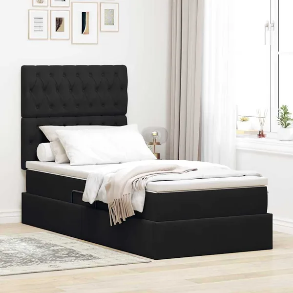 Lit de rangement LED avec matelas Noir 100 x 200 cm Velours
