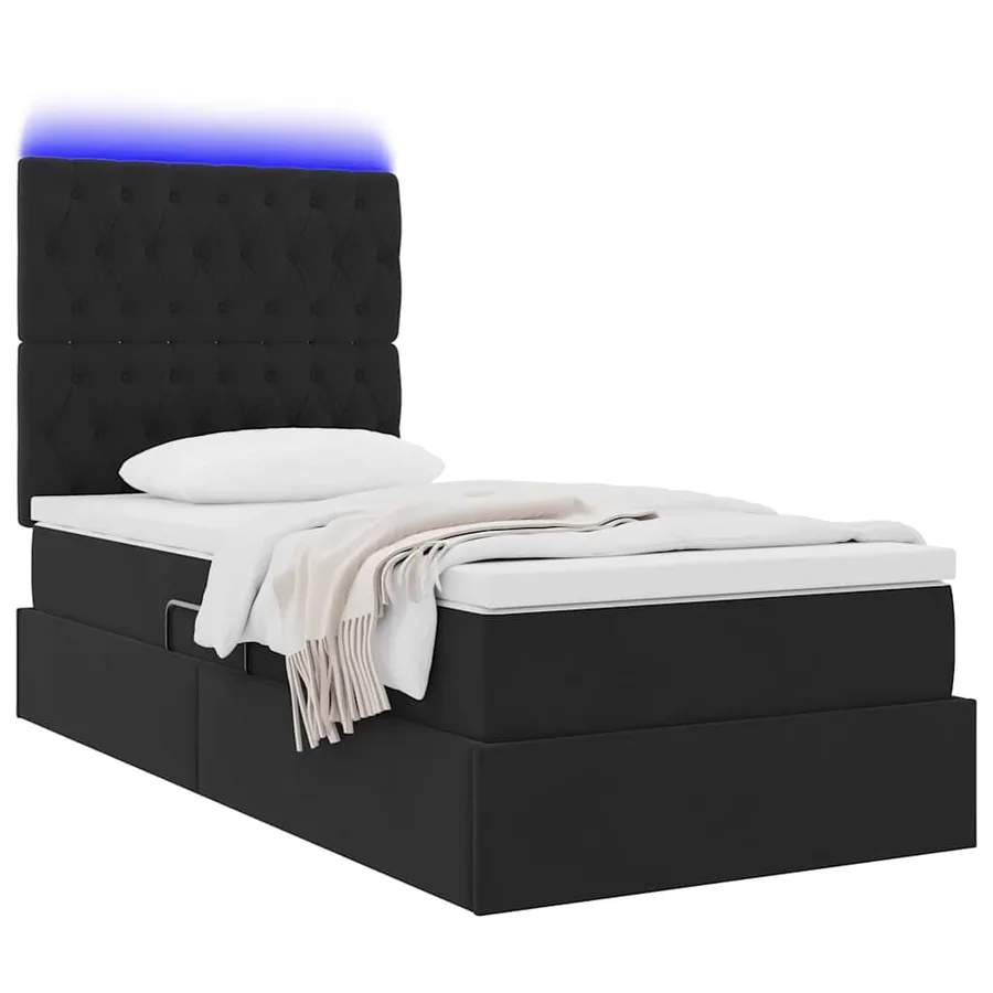 Lit de rangement LED avec matelas Noir 100 x 200 cm Velours - 3