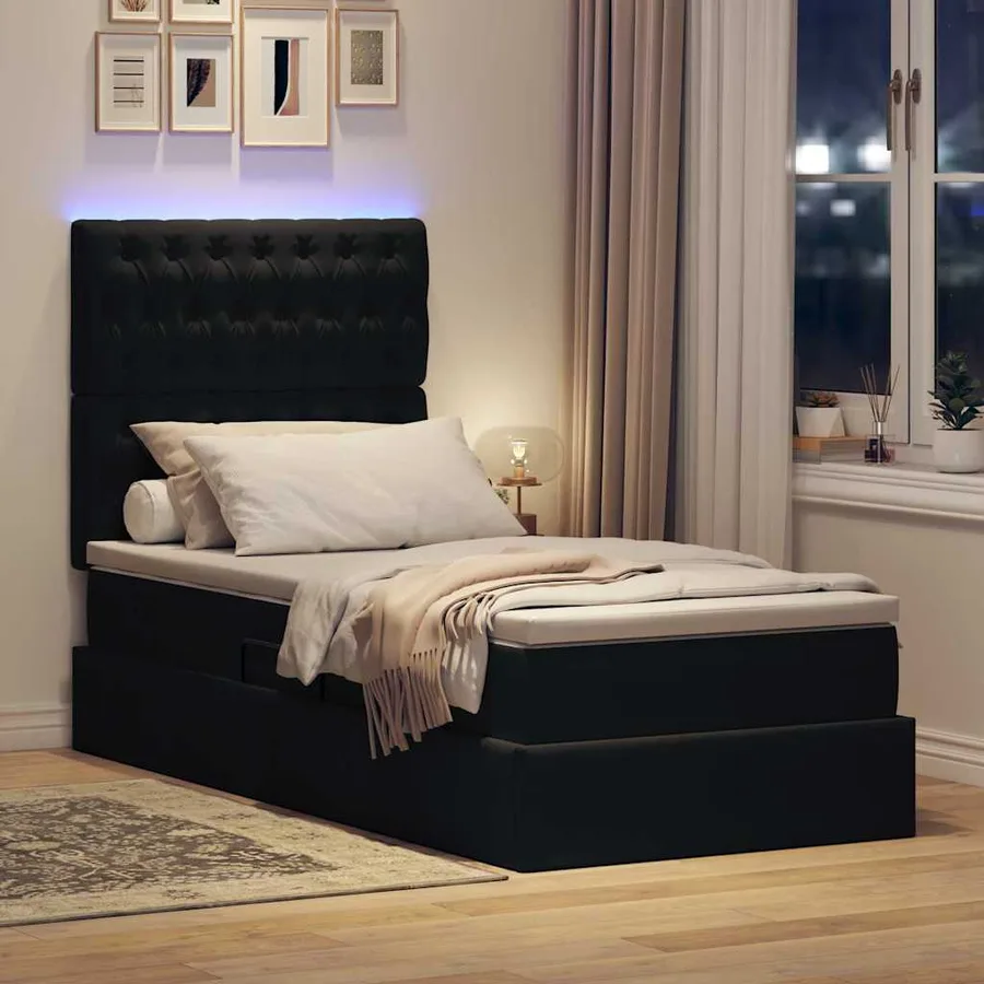 Lit de rangement LED avec matelas Noir 100 x 200 cm Velours - 5