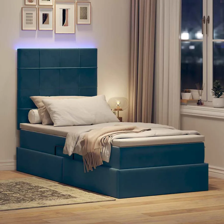 Lit de rangement LED avec matelas Bleu foncé 90 x 190 cm - 5