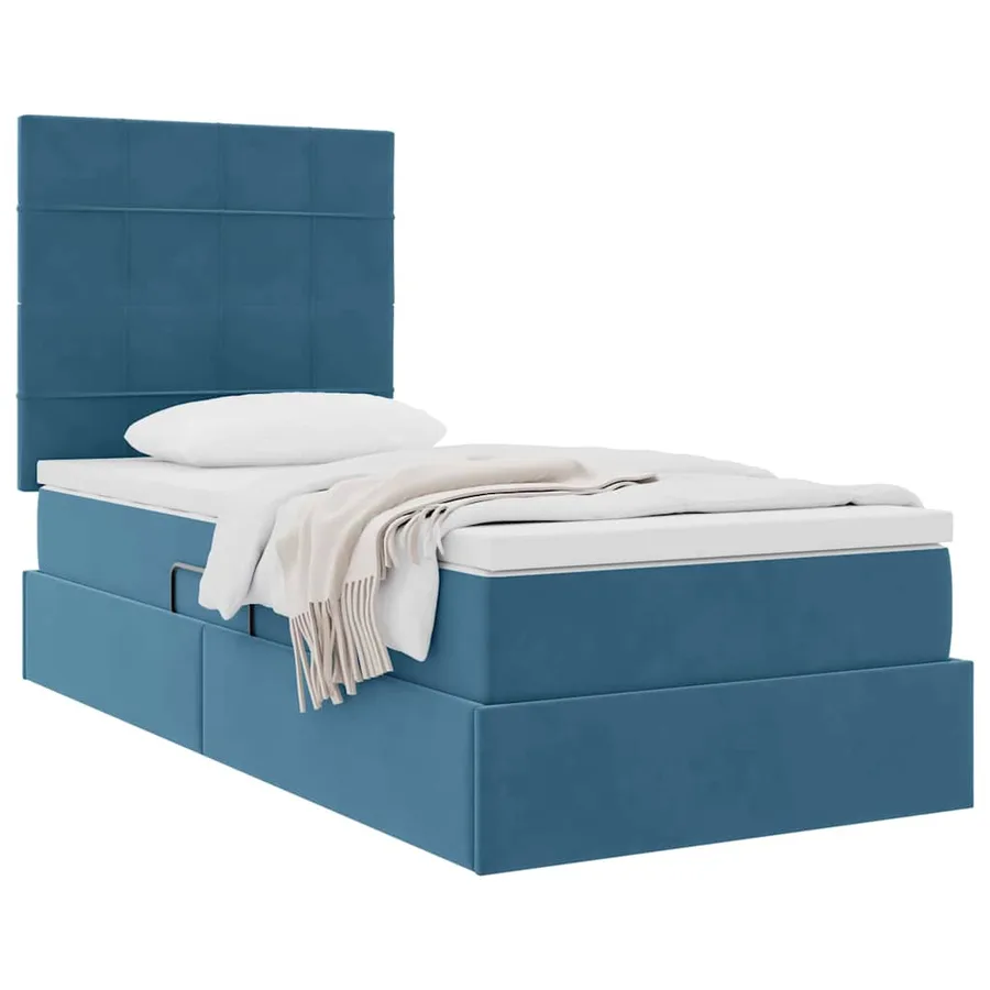 Lit avec rangement et matelas Bleu foncé 90 x 190 cm Velours - 3