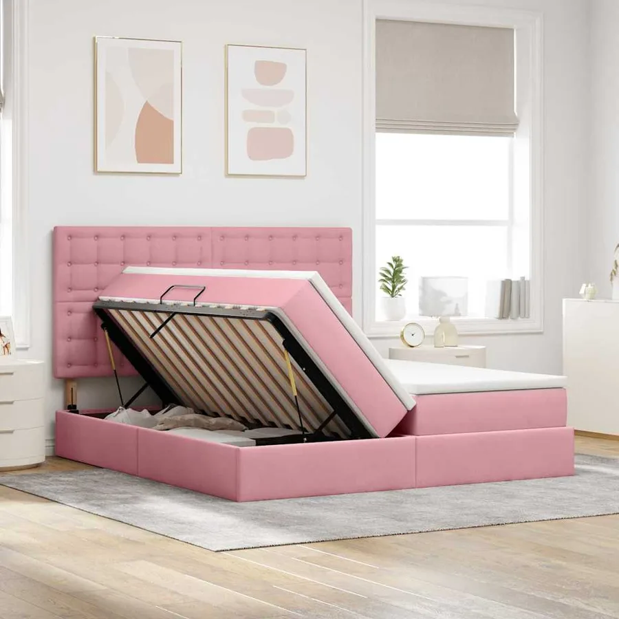 Lit de rangement LED avec matelas Rose 180 x 200 cm Velours - 4