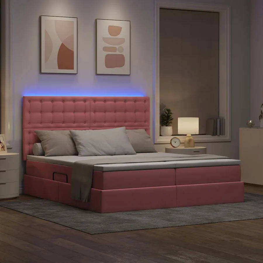 Lit de rangement LED avec matelas Rose 180 x 200 cm Velours - 5
