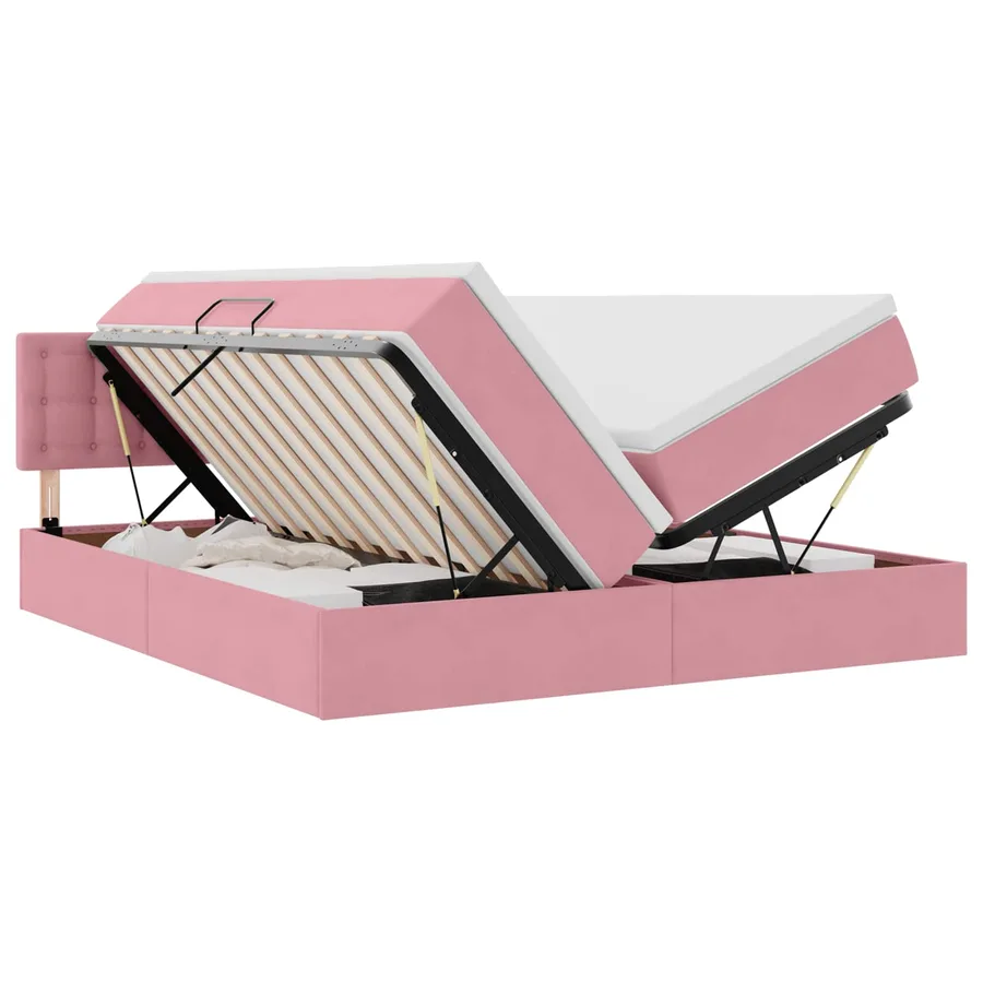 Lit de Rangement avec matelas avec tête de lit Rose 90 x 200 cm - 2