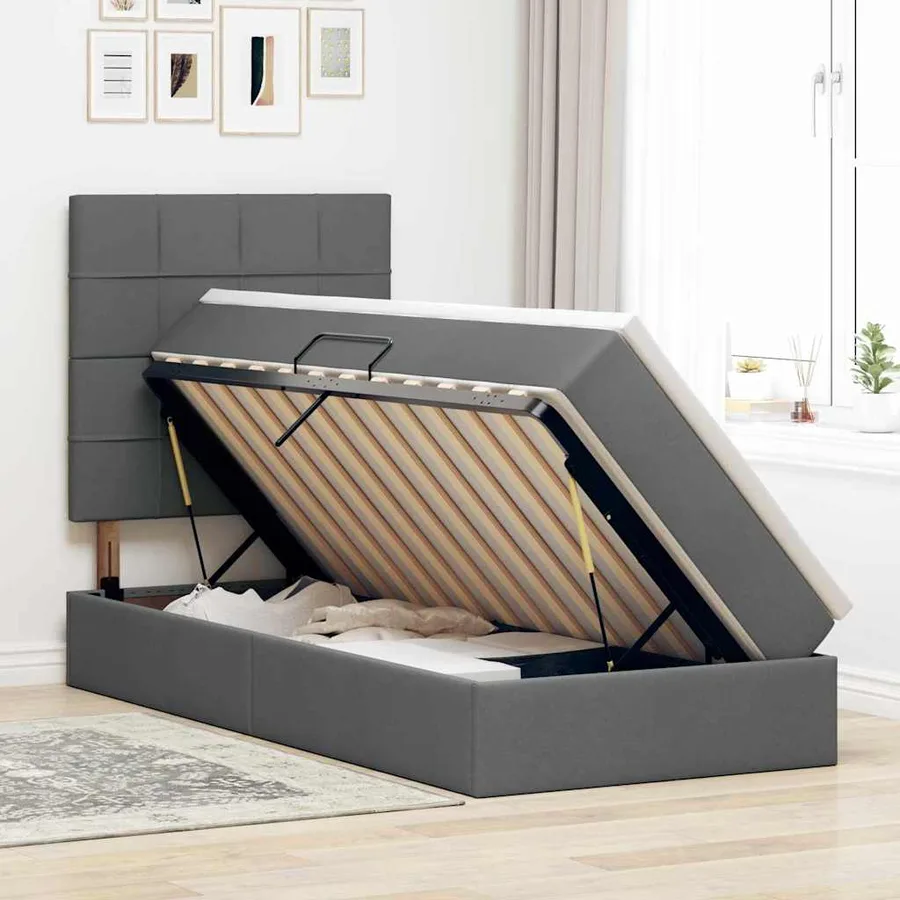 Lit de rangement LED avec matelas Gris foncé 90 x 190 cm Tissu - 4