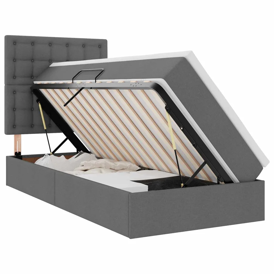 Lit avec rangement et matelas Gris foncé 90 x 190 cm tissu - 2