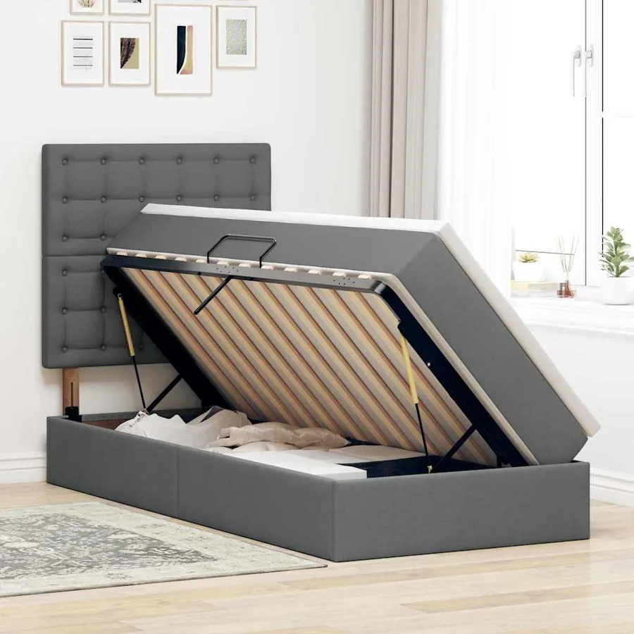Lit avec rangement et matelas Gris foncé 90 x 190 cm tissu - 4