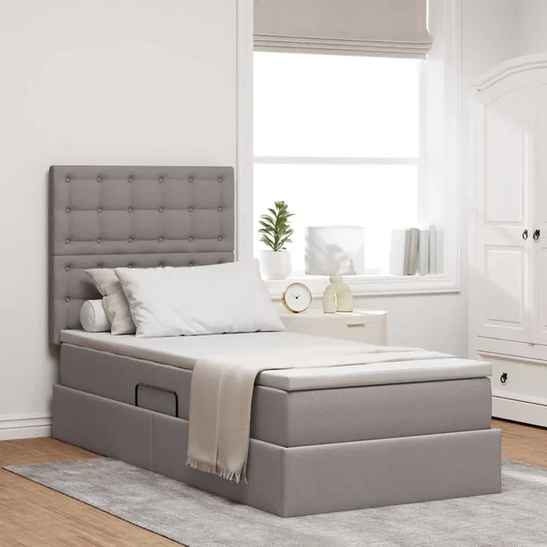 Lit avec rangement et matelas Taupe 100 x 200 cm tissu