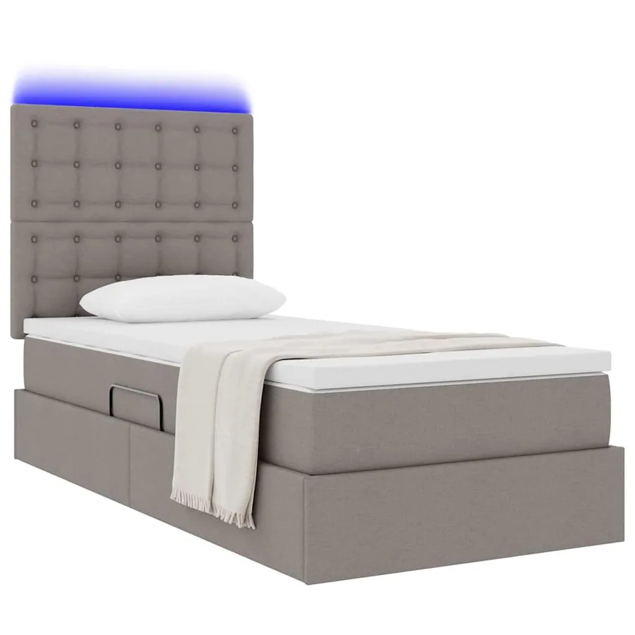 Lit de rangement LED avec matelas Taupe 100 x 200 cm Tissu - 3