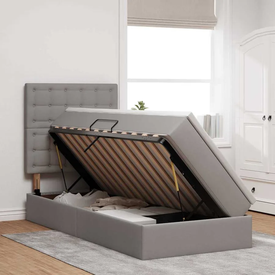 Lit de rangement LED avec matelas Taupe 100 x 200 cm Tissu - 4