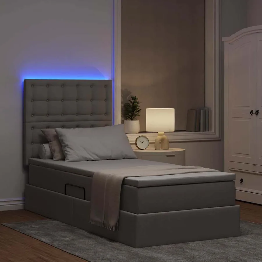 Lit de rangement LED avec matelas Taupe 100 x 200 cm Tissu - 5