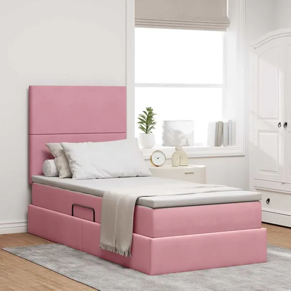 Lit de rangement LED avec matelas Rose 90 x 200 cm Velours