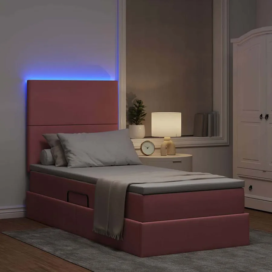 Lit de rangement LED avec matelas Rose 90 x 200 cm Velours - 5