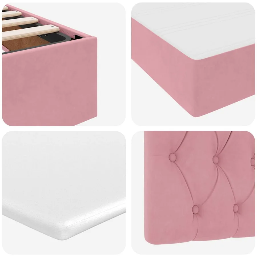 Lit de Rangement avec matelas Rose 90 x 200 cm Velours - 12