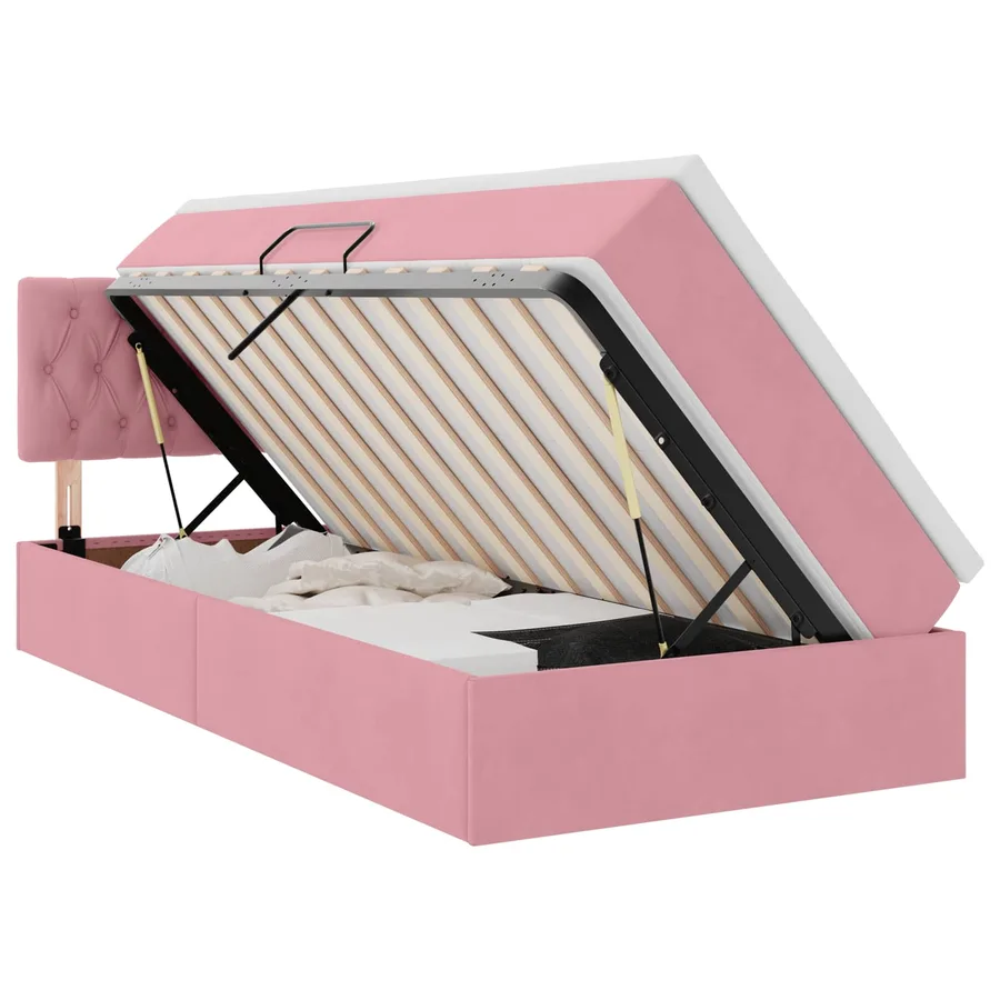 Lit de Rangement avec matelas Rose 90 x 200 cm Velours - 2