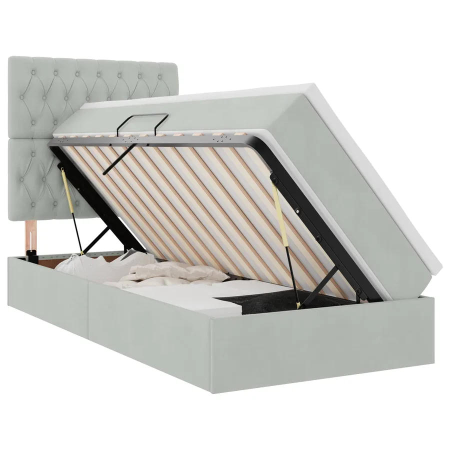 Lit avec rangement et matelas Gris clair 90 x 190 cm Velours - 2