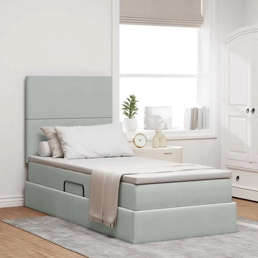 Lit de rangement LED avec matelas Gris clair 90 x 190 cm