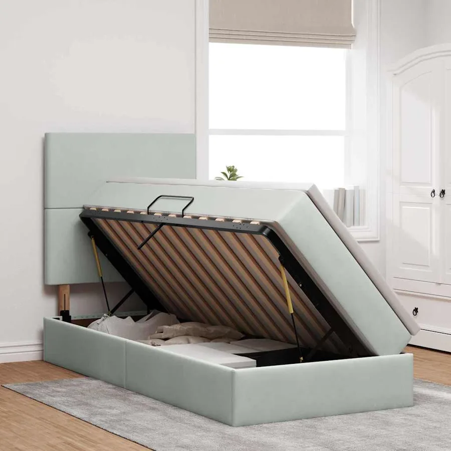 Lit de rangement LED avec matelas Gris clair 90 x 190 cm - 4