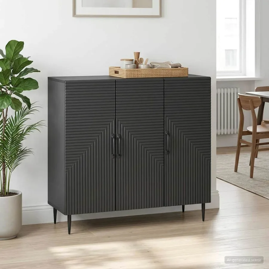 Buffet Noir 89 x 34,5 x 80 cm Bois d'ingénierie - 4