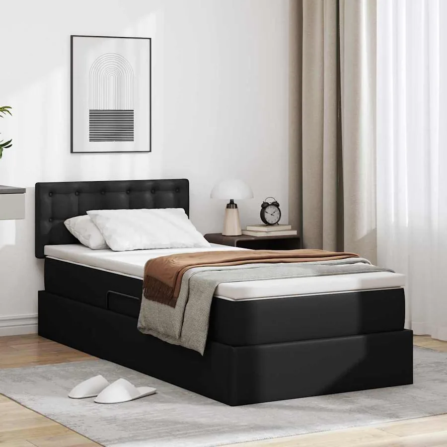 Lit avec rangement et matelas Noir 90 x 200 cm Simili cuir