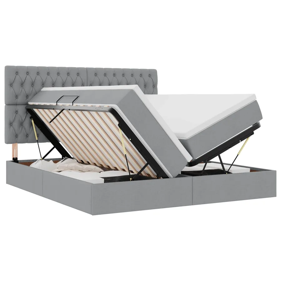 Lit de Rangement avec tête de lit Gris clair 180 x 200 cm Tissu - 2