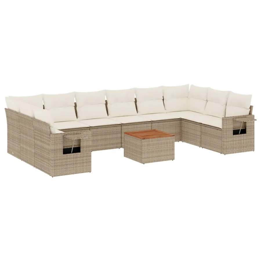 Salon de jardin 11 pcs avec coussins beige résine tressée - 2