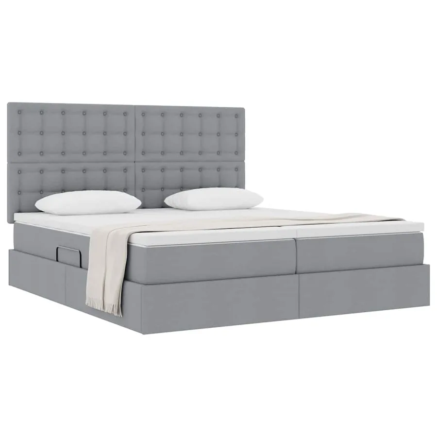 Lit de Rangement avec tête de lit Gris clair 180 x 200 cm Tissu - 3