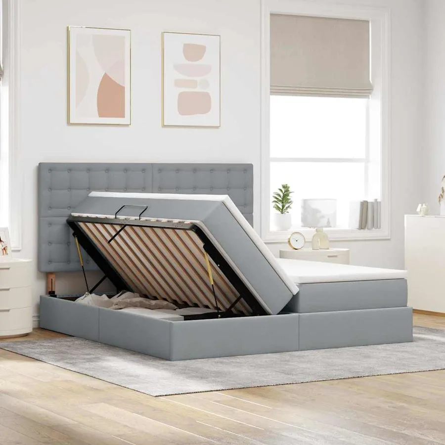 Lit de Rangement avec tête de lit Gris clair 180 x 200 cm Tissu - 4