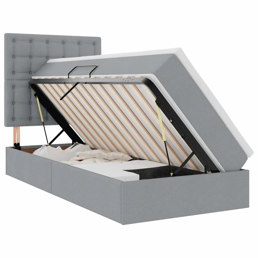 Lit avec rangement et matelas Gris clair 90 x 200 cm tissu - 2