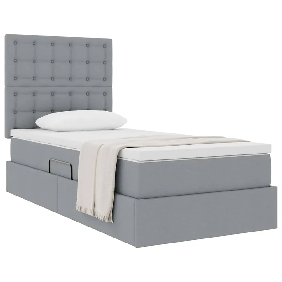 Lit avec rangement et matelas Gris clair 90 x 200 cm tissu - 3