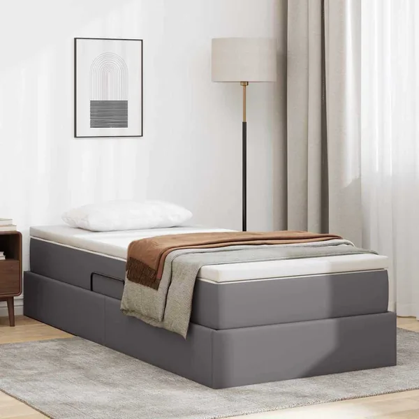 Lit avec rangement et matelas Gris 90 x 200 cm Simili cuir