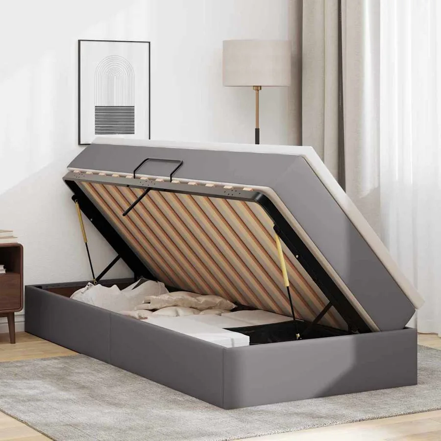 Lit avec rangement et matelas Gris 90 x 200 cm Simili cuir - 4