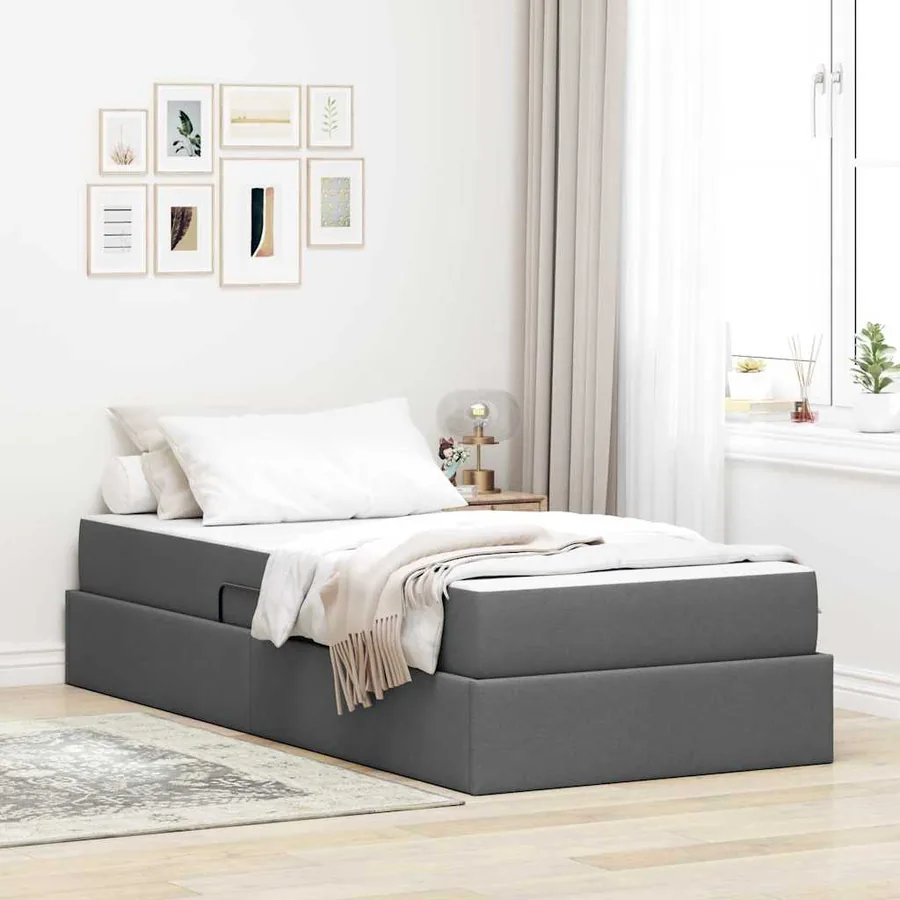 Lit avec rangement et matelas Gris foncé 90 x 200 cm Polyester