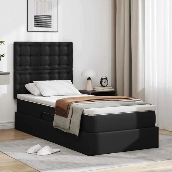 Lit avec rangement et LED Noir 100 x 200 cm Simili cuir