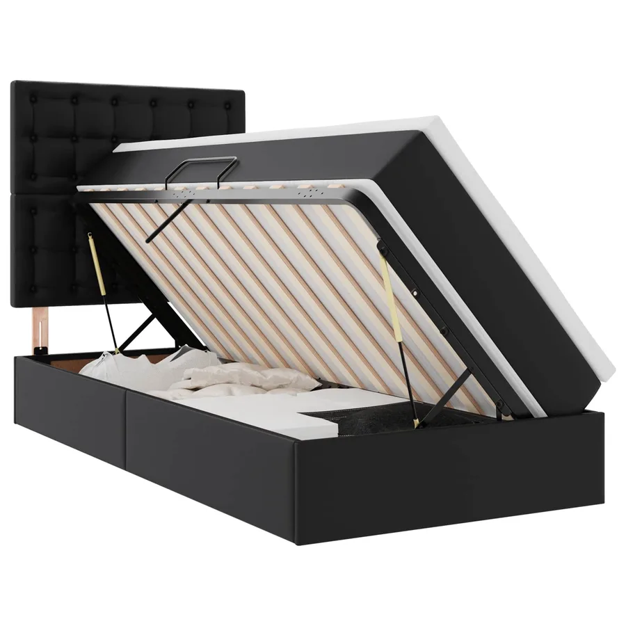 Lit avec rangement et LED Noir 100 x 200 cm Simili cuir - 2