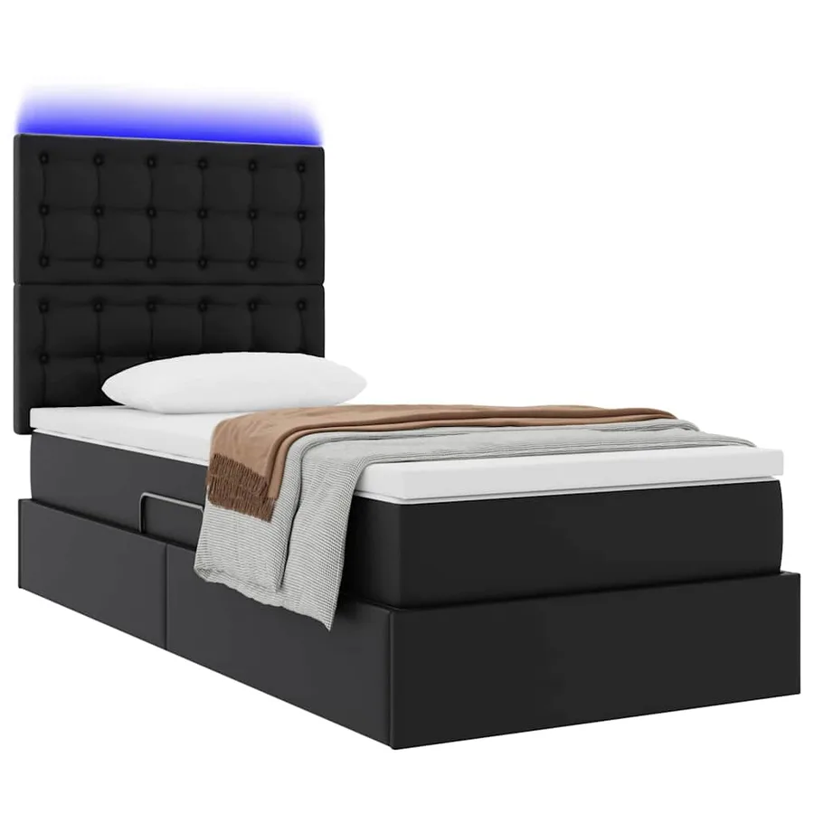 Lit avec rangement et LED Noir 100 x 200 cm Simili cuir - 3