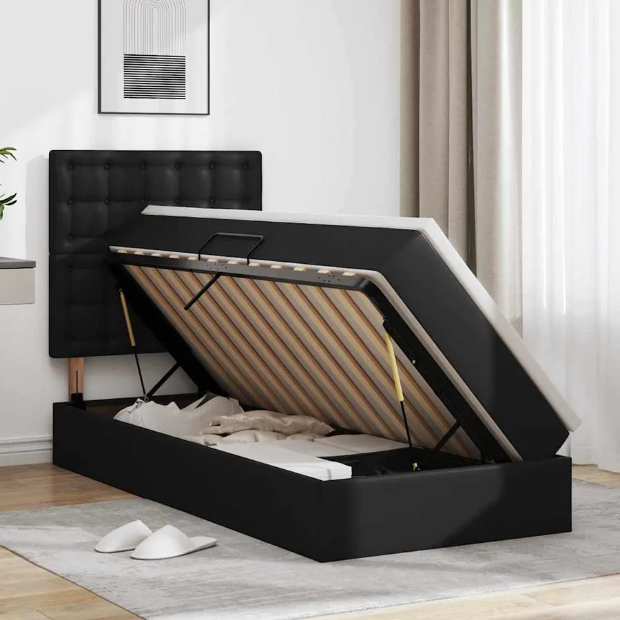 Lit avec rangement et LED Noir 100 x 200 cm Simili cuir - 4