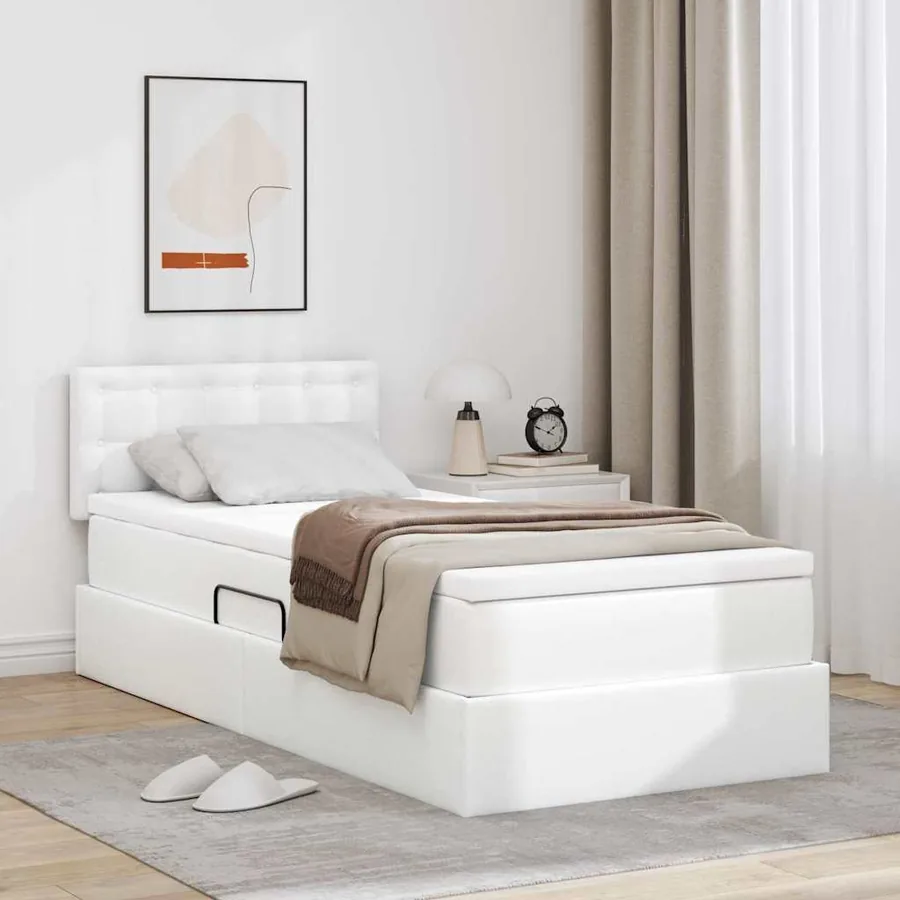 Lit avec rangement et matelas Blanc pur 100 x 200 cm