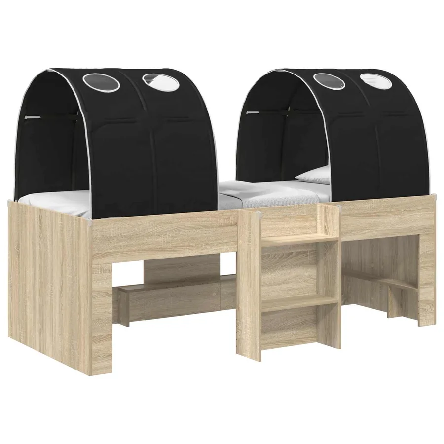 Lit avec Tunnel 3 pc Sonoma et Noir Bois d'ingénierie - 2