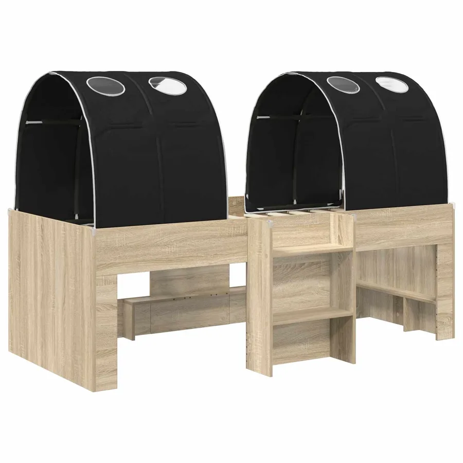 Lit avec Tunnel 3 pc Sonoma et Noir Bois d'ingénierie - 3