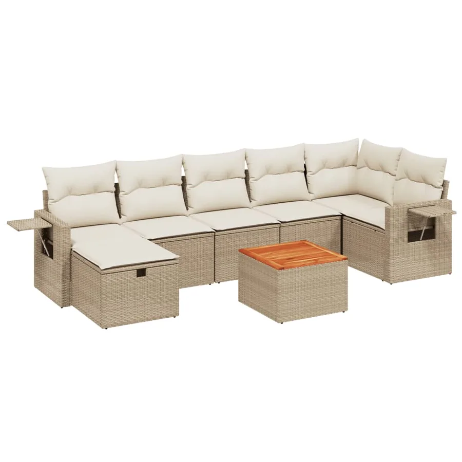 Salon de jardin avec coussins 8 pcs beige résine tressée - 2
