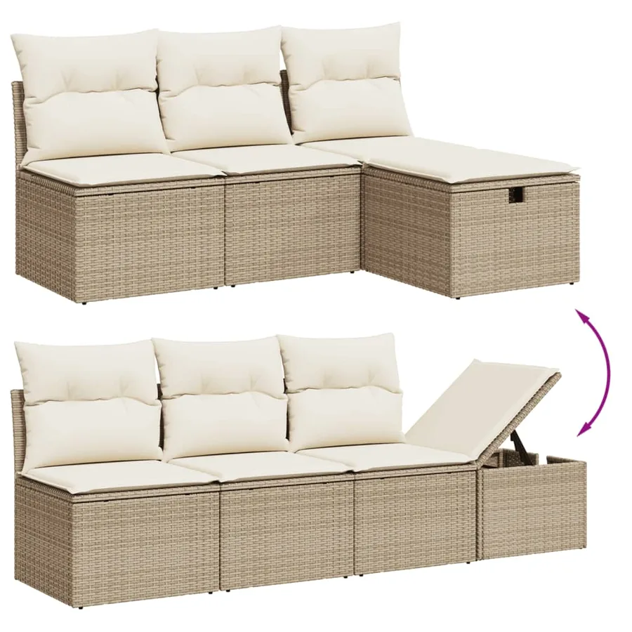 Salon de jardin avec coussins 8 pcs beige résine tressée - 3